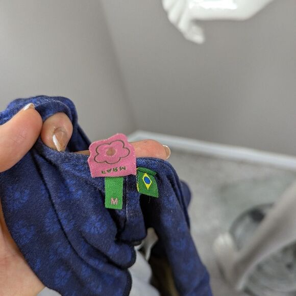 Farm Rio Blue Boho Print Jumpsuit Size Medium Stretchy Flare Leg One Piece - Picture 11 of 12